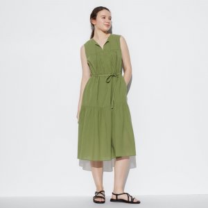 Легкое хлопковое платье (без рукавов, короткое, длина 104-115см) UNIQLO, зеленый Uniqlo