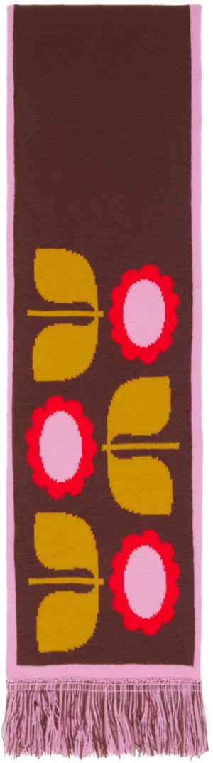 Двусторонний коричневый шарф с ромашками Anna Sui