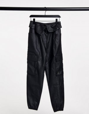 Черные брюки из искусственной кожи с отворотом на талии -Черный цвет Jordan
