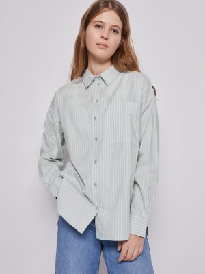 Рубашка из хлопка с узором в полоску zolla. Цвет: светло-зеленый