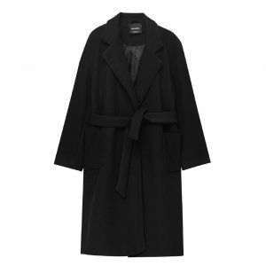 Пальто Long Felt Texture With Belt, черный Pull&Bear