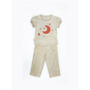 Пижама детская с коротким рукавом, для девочек, р. 80-86 lucky child. Цвет: бежевый/золотистый