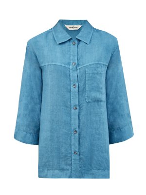 Льняная рубашка-oversize с накладным карманом GRAN SASSO. Цвет: голубой