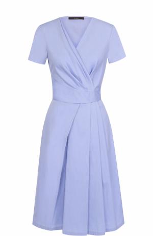 Хлопковое платье с запахом и коротким рукавом Windsor. Цвет: светло-голубой