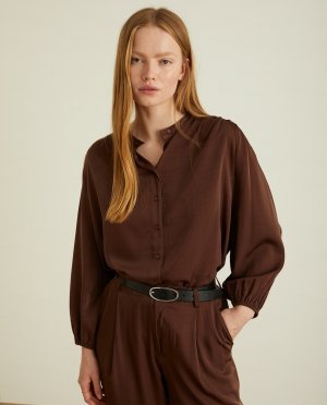 Женская рубашка из струящегося атласа , коричневый Yerse
