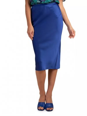 Легкая атласная юбка-миди , синий Trina Turk