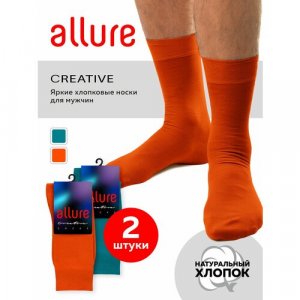 Носки цветные носки, 2 пары, размер 45/47, оранжевый, бирюзовый ALLURE. Цвет: оранжевый/бирюзовый