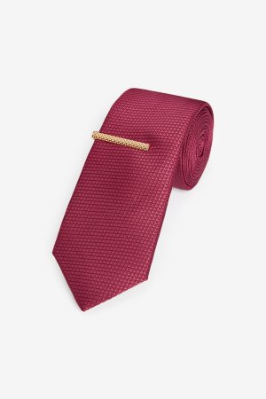Текстурированный галстук и зажим , красный Next