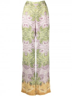 Шелковые брюки с цветочным принтом ANDREA IYAMAH. Цвет: зеленый