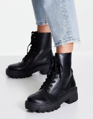 Черные ботинки на шнуровке и массивной подошве -Черный цвет Glamorous