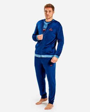 Синяя вязаная мужская пижамная куртка с длинными рукавами , синий Munich
