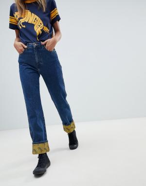 Желто-синие джинсы бойфренды с контрастными отворотами -Синий Wrangler