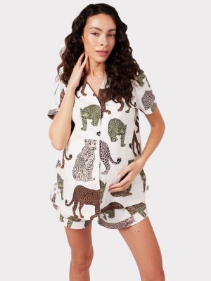 Пижамный комплект для беременных из органической смеси хлопка с леопардовым принтом, кремовый/разноцветный Chelsea Peers