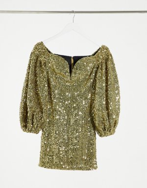 Золотое платье мини с пайетками London-Золотистый Rare