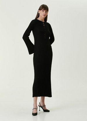 Черное платье миди из мериносовой ткани с пуговицами Loulou Studio