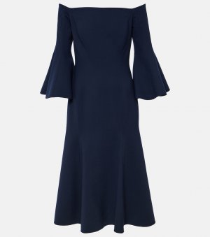 Платье миди из смесовой шерсти с открытыми плечами Oscar De La Renta, синий Renta