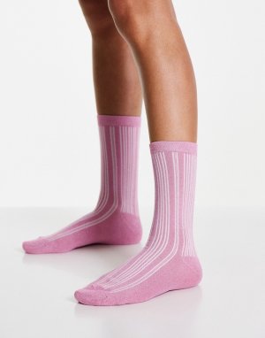 Розовые носки в полоску с блестками Femme-Розовый цвет Selected