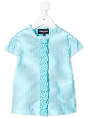 Рубашка с короткими рукавами и оборками Emporio Armani Kids. Цвет: синий