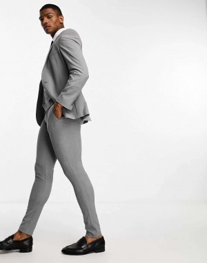 Серые костюмные брюки суперскинни ASOS. Цвет: серый
