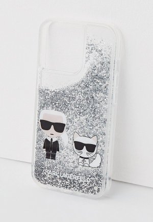 Чехол для iPhone Karl Lagerfeld 13 Pro, Liquid glitter & Choupette Silver. Цвет: серебряный