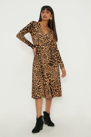 Леопардовое платье миди с запахом , мультиколор Dorothy Perkins