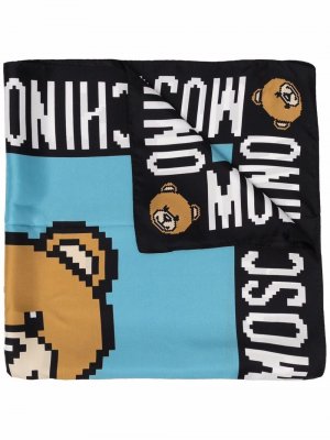 Шелковый платок с логотипом Moschino. Цвет: синий