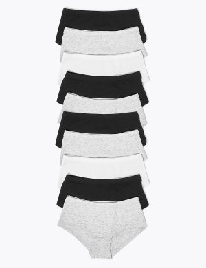 Хлопковые трусы-шортики для девочки (10 шт.) Marks & Spencer. Цвет: черный/серый