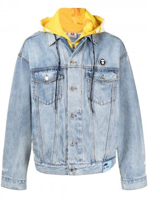 Джинсовая куртка с капюшоном AAPE BY *A BATHING APE®. Цвет: синий