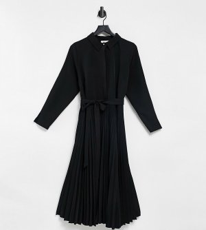 Черное платье-рубашка миди с запахом и завязкой -Черный цвет Closet London Plus