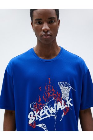 Спортивная футболка оверсайз с баскетбольным принтом и коротким рукавом , темно-синий Koton