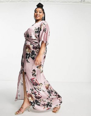 Сиреневое атласное платье макси с рукавами-кимоно Plus Hope & Ivy