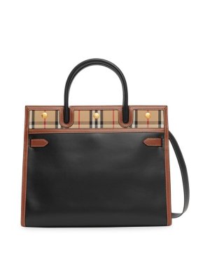 Кожаная сумка-портфель Mini в клетку Title , черный Burberry