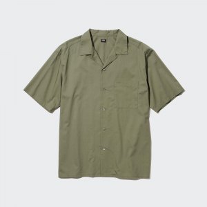 Рубашка UNIQLO из смешанного хлопка с короткими рукавами, оливковый