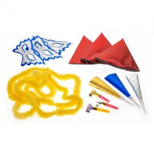 Карнавальный набор Snowmen 3 колпака, маски-бабочки, дудки, украшения на шею, язычка коротких (Е91413). Цвет: красный/желтый