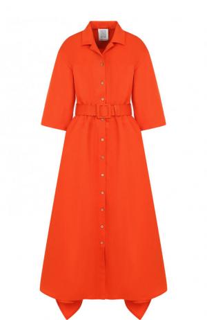 Однотонное платье-рубашка с широким поясом Rosie Assoulin. Цвет: оранжевый