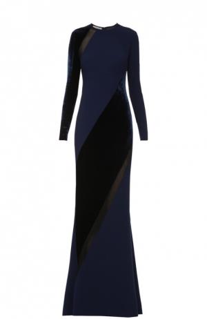 Платье в пол с длинным рукавом и бархатными вставками Stella McCartney. Цвет: темно-синий