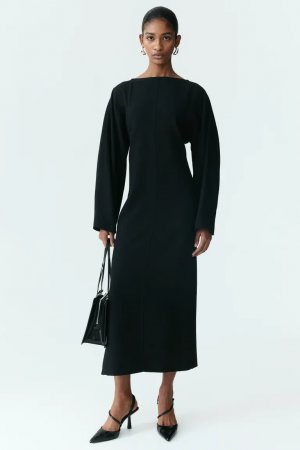 Длинное платье из смесовой шерсти , черный H&M