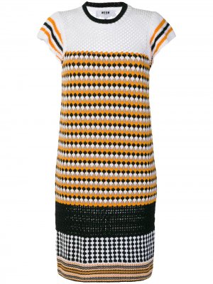 Вязаное платье с рисунком MSGM. Цвет: желтый