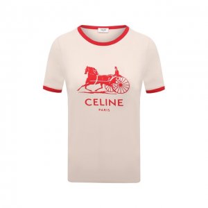 Хлопковая футболка Celine. Цвет: бежевый
