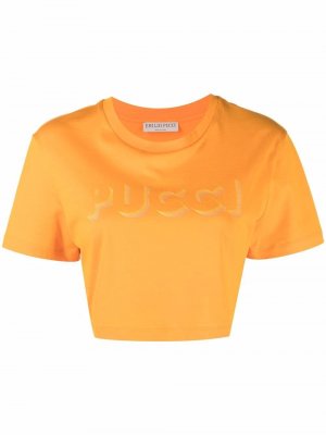 Укороченная футболка с логотипом Emilio Pucci. Цвет: оранжевый