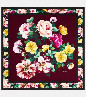 Шелковый атласный шарф с цветочным принтом , мультиколор Dolce&Gabbana