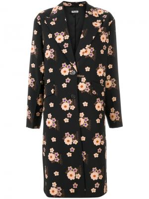 Длинное пальто с цветочным принтом Miu. Цвет: черный
