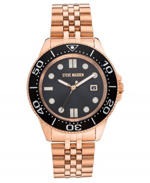 Мужские часы-браслет с полированными металлическими звеньями цвета розового золота, 42X48 мм Steve Madden