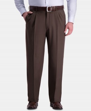 Мужские однотонные плиссированные классические брюки большого и высокого качества премиум-класса из эластичного материала классического кроя , мульти Haggar