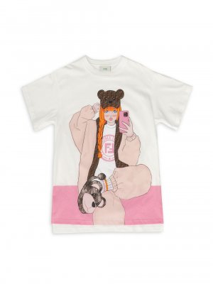 Хлопковая футболка с рисунком для маленьких девочек и , белый Fendi