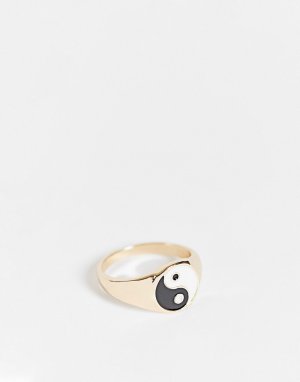 Золотистое кольцо-печатка с символом инь-ян -Золотистый Liars & Lovers