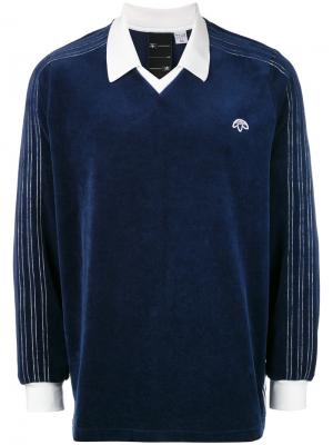 Велюровая рубашка-поло с логотипом Adidas Originals By Alexander Wang. Цвет: синий
