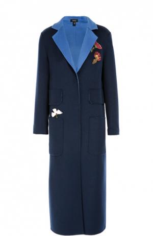 Пальто прямого кроя с контрастными нашивками Poustovit. Цвет: синий