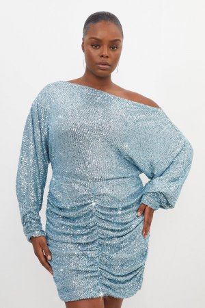 Мини-платье больших размеров из эластичного джерси с пайетками , синий Karen Millen