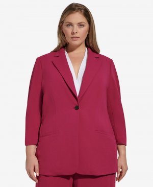 Куртка больших размеров из крепа с аквалангом на одной пуговице со складками рукавах , розовый Calvin Klein